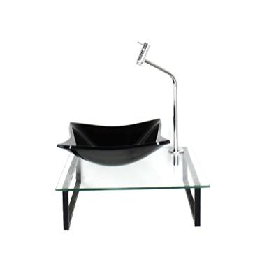 Imagem de KIT CUBA DE VIDRO 10MM PRETA TAMPO 40CM INCOLOR COM SUPORTE TORNEIRA VALVULA