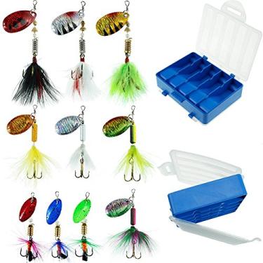 Imagem de Iscas de pesca 10 peças Iscas giratórias com caixa de equipamento, kit de iscas de pesca com rabo de galo de metal duro de salmão de truta de baixo por FOUCECLAUS