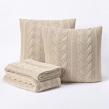 Imagem de Kit Peseira Manta Sofa Cama Queen 230x60cm + 2 Capas de Almofada Tricot Viena