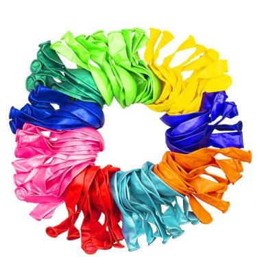 Imagem de SCCJGL Pacote com 100 balões de festa (10 cores) de látex forte, balões multicoloridos para uso em hélio ou ar, balões de cores sortidas para festas de arco-íris para aniversário, casamento, chá de bebê