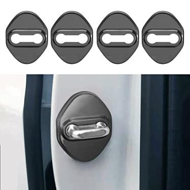 Imagem de TOMALL 4 peças de capas de trava de porta de carro para Honda Accord Civic CR-V XR-V HR-V UR-V Odyssey Crosstour Pilot Vezel, aço inoxidável, protetor de fechadura de porta de carro, acessórios de modificação de estilo esportivo (preto)