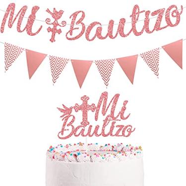 Imagem de Faixa triangular, faixa com glitter, Mi Bautizo, enfeite de bolo Mi Bautizo, pano de fundo batista, primeira comunhão, acessórios de decoração para chá de bebê, artigos de festa