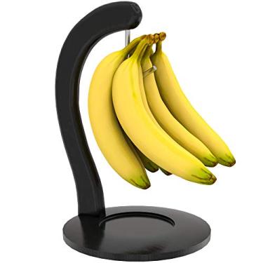 Imagem de Suporte de bambu Banana Hanger – Display resistente com gancho para casa ou bar, armazenamento de frutas na bancada, preto