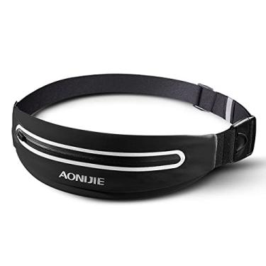 Imagem de Cinto de corrida ajustável bolsa de cintura fina masculina feminina à prova d'água pochete para viagem maratona jogging suporte de telefone de 6 polegadas, preto, cintura: 60