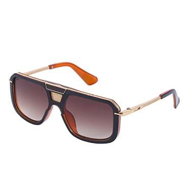 Imagem de Óculos de sol superdimensionados vintage masculinos de luxo armação grande clássico quadrado óculos de sol feminino gradiente de metal feminino tons uv, chá chá, tamanho único