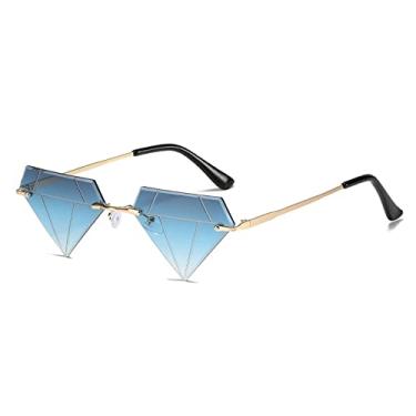 Imagem de Moda Diamante Óculos de Sol Sem Aro Feminino Masculino Olho de Gato Triângulo Óculos de Sol Festa Engraçado Óculos Feminino Gafas De Sol UV400,11, Tamanho Único