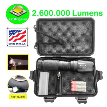 Imagem de Lanterna Tática Militar Recarregável Police Com Zoom LED Original L2 Com 2.600.000 Lumens + Pilhas E Case - Made in Usa