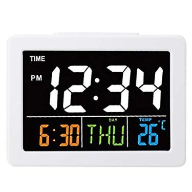 Imagem de Relógio de mesa, relógio digital display grande despertador relógio led para quarto sala de estudo escritório(Branco)