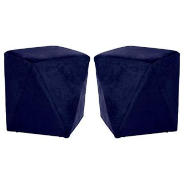 Imagem de Kit 02 Puffs Decorativo Sala de Estar Blois Veludo Azul Bic - Gran Belo