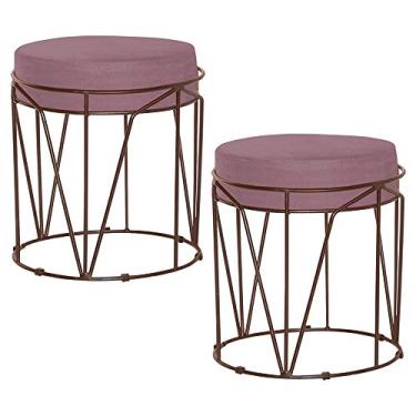 Imagem de Kit 2 Puffs Decorativo Sala de Estar Base Bronze Chloe Veludo Rosê - Gran Belo