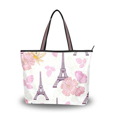 Imagem de Bolsa de ombro feminina com alça superior Torre Eiffel Paris e rosas, Multicolorido., Medium