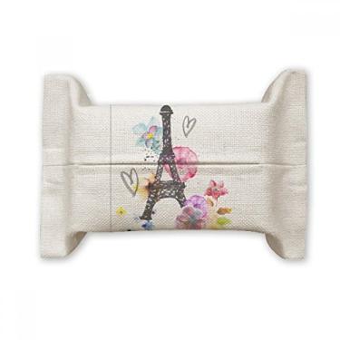 Imagem de Torre Eiffel em formato de coração França Suporte de capa de papel para lenços faciais Bolsa de linho de algodão