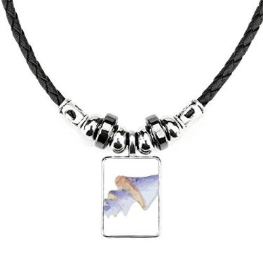 Imagem de DIYthinker Colar de Ilustração com Padrão de Vida Marinha Azul Joia Torque Pingente de Corda de Couro