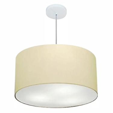 Imagem de Lustre Pendente Cilíndrico Cúpula Tecido 60x30 cm, Vivare Iluminação, Pendente4080 LA, Algodão Cru, Grande