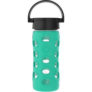 Imagem de Lifefactory Garrafa de água de vidro sem BPA de 355 ml com tampa clássica e manga de silicone protetora, couve