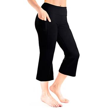 Imagem de Calça feminina Yogipace 50,8 cm / 55,88 cm / 60,96 cm Cropped Kick Flare Yoga com bolsos capri Comprimento slim fit Calça curta, Capri, Ycw1403(flared Leg With Side Pockets), Large/24"inseam