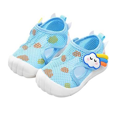 Imagem de Sandálias infantis infantis para meninos e meninas com fundo plano antiderrapante meio aberto dedo do pé slip verão respirável macio sapatos para crianças (azul, 7,5 infantil)