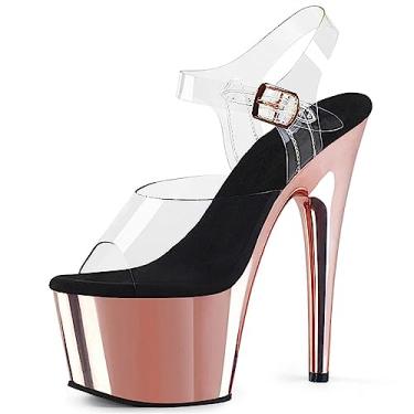 Imagem de Sandálias femininas de salto alto salto agulha plataforma bico aberto tira no tornozelo sapatos vestido festa casamento sapatos escarpim sapatos, rosa, pé G: 23 cm