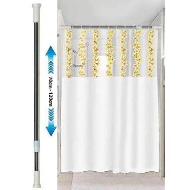 Imagem de Kit Varão + Cortina Box Banheiro - Varao Extensivel 70 ate 120cm Metal e Cortina Leo Vinil - FLORES com Visor - PANAMI