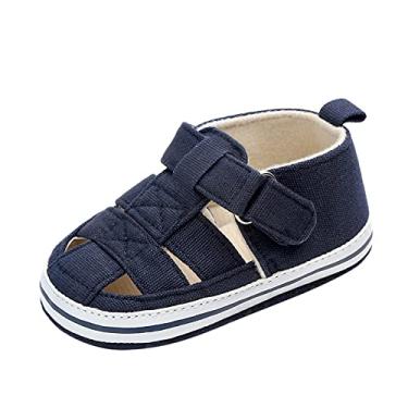 Imagem de Sandálias infantis para bebês meninas moda furada verão prewalker sandálias sapatos sandálias de berço para meninas 12, Azul escuro, 3-6 Meses