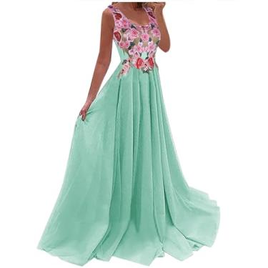 Imagem de UIFLQXX Vestido longo feminino plus size de renda patchwork estampado cor sólida vestido longo vestido de convidado vestido de baile, Verde, 4G