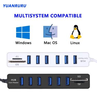Imagem de USB Hub 2.0 Multi USB 2.0 Hub  Divisor de Alta Velocidade  3 6 Portas  2.0  TF  SD  Leitor de