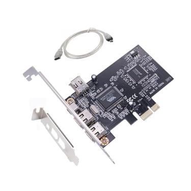 Imagem de Placa de expansão PCIe 4 portas 1394 Firewire PCI Ex1 para controlador adaptador externo IEEE 1394 (3 x 6 pinos e 1 x 4 pinos) com suporte de perfil baixo