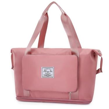 Imagem de TOKSHOP Bolsa Academia Feminina Expansível Impermeável Bolsa Mala de Mão para Viagem Treino Passeios (Rosa)