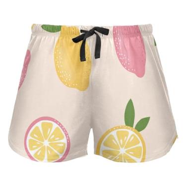 Imagem de KLL Shorts de pijama feminino Juicy Pink and Yellow Lemons, shorts de pijama com bolsos, Limões rosa e amarelos suculentos, M