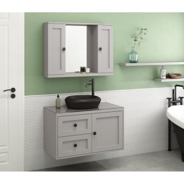 Imagem de Conjunto Provençal Cinza c/ Espelheira Cuba Preta Cor:Cinza