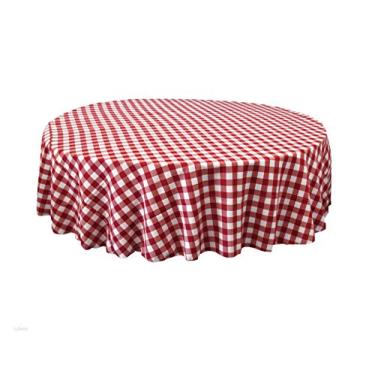 Imagem de LA Linen Toalha de mesa redonda xadrez de poliéster, 182 cm, vermelho/branco