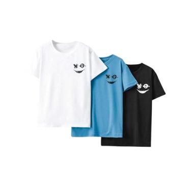 Imagem de Floerns Camiseta masculina de manga curta e gola redonda com 3 peças, Preto, azul, branco, 14 Anos