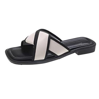 Imagem de CsgrFagr Sandálias femininas casuais externas modernas com fundo plano, cor lisa e lisa, sandálias femininas brilhantes tamanho 39, Branco, 8 3X-Narrow