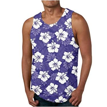 Imagem de Camiseta masculina havaiana regata tropical simples colete masculino gola redonda trilha academia praia verão outono colete 2024, O-372 Roxo, 3G