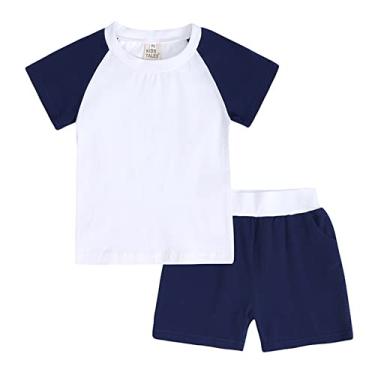 Imagem de Metaxas Bermudas para bebês meninas, cobertores, camiseta de verão, patchwork, algodão, 2 peças, roupa de dormir (azul-marinho, 13-14 anos)