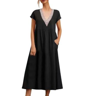 Imagem de Vestido feminino solto manga longa cor sólida vestido maxi camisa 2023 chiffon rodado vestido midi longo, A1 - preto, P