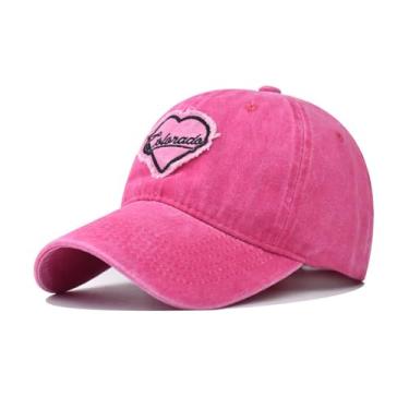 Imagem de Boné de beisebol clássico vintage lavado rosa coração masculino feminino boné de beisebol masculino para mulheres boné de beisebol para homens, Vermelho rosa, G