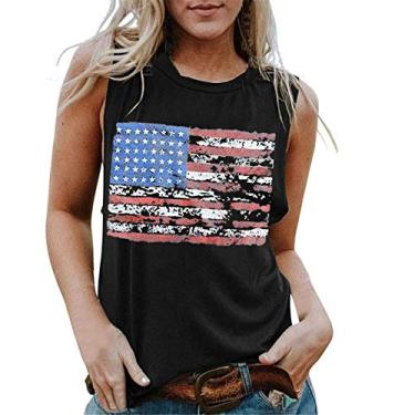 Imagem de Masbird Camiseta regata feminina com estampa da bandeira americana 4th of July Stars Stripes Patriotic Camiseta verão solta, Ofertas relâmpago preto, G