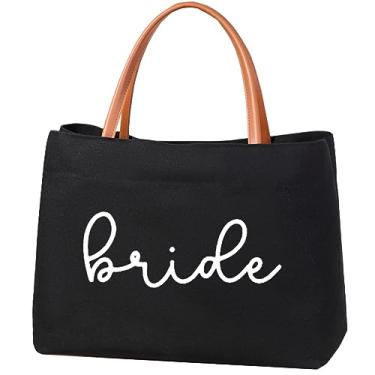 Imagem de kifasyo Bolsa para noivas, presentes para chá de panela, casamento, lua de mel, praia, viagens, Bride01, Large, Preta, G