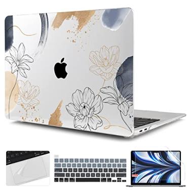 Imagem de TWOLSKOO Capa compatível com MacBook Pro de 13 polegadas 2022 2021 2020-2016 A2338 M2/M1 A2251 A2289 A2159 A1989 A1706, capa rígida de plástico, película de teclado e protetor de tela, floral X450