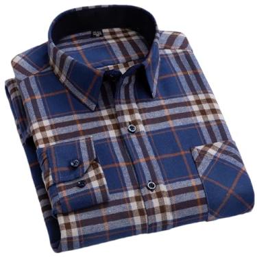 Imagem de Camisa masculina xadrez de manga comprida, macia, quente, casual, tecido lixado, flanela, lazer, camisa xadrez com bolso, Gz848, P