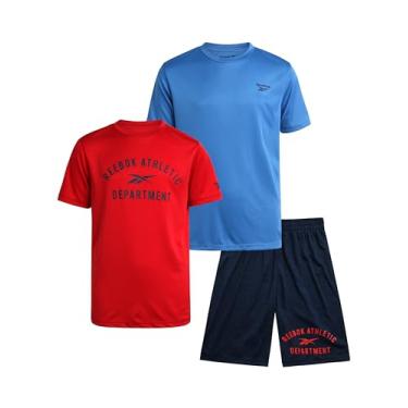 Imagem de Reebok Conjunto de shorts ativos para meninos - camiseta básica de 3 peças, camiseta de manga curta de desempenho e shorts de ginástica - conjunto esportivo (8-12), Vector vermelho, 12