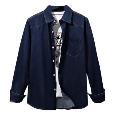 Imagem de Camisa jeans masculina de manga comprida, ajuste solto, cor gradiente, gola aberta, bainha reta, Cor 3, 4G