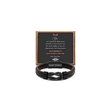 Imagem de Presente para homens, pulseira infinita para homens, pai, marido, namorado, filho, neto, irmão, sobrinho, tio, marrom, couro trançado Forever Linked Together, aço inoxidável, gravada com Love You Forever, joia 19 | 21 cm, 8.5 Inches, Aço inoxidável, Sem pedras preciosas