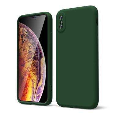 Imagem de oakxco Capa para iPhone X iPhone Xs iPhone 10 capa de telefone silicone líquido, fino e macio gel de borracha TPU simples capa simples para mulheres meninas fofas, cor sólida fosca, verde escuro