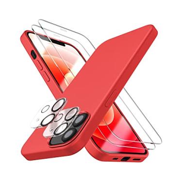 Imagem de Dssairo [5 em 1 para iPhone 12 Mini capa 5.4, com 2 pacotes de protetor de tela + 2 pacotes de protetor de lente de câmera, capa protetora fina de silicone líquido à prova de choque [forro de microfibra] (vermelho)