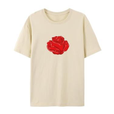 Imagem de Camiseta com estampa rosa rosa para homens e mulheres para o amor, Caqui, M