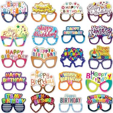 Imagem de Óculos de suporte de cabine de fotos de feliz aniversário - Pacote com 20 copos divertidos de festa de aniversário para fotos (papelão) - Artigos de festa de aniversário e decorações de feliz aniversário da PixiPy