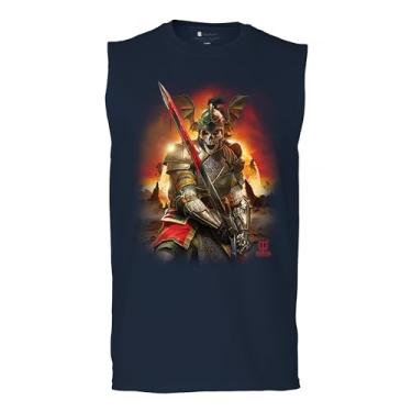 Imagem de Camiseta masculina Apocalypse Reaper Muscle Fantasy Skeleton Knight with a Sword Medieval Legendary Creature Dragon Wizard, Azul marinho, M