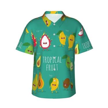 Imagem de Xiso Ver Camiseta masculina tropical de verão com frutas havaianas, manga curta, casual, praia, verão, festa na praia, Frutas tropicais, XXG
